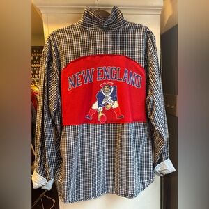 Custom made New England Plaid Shirt with patch sz Large